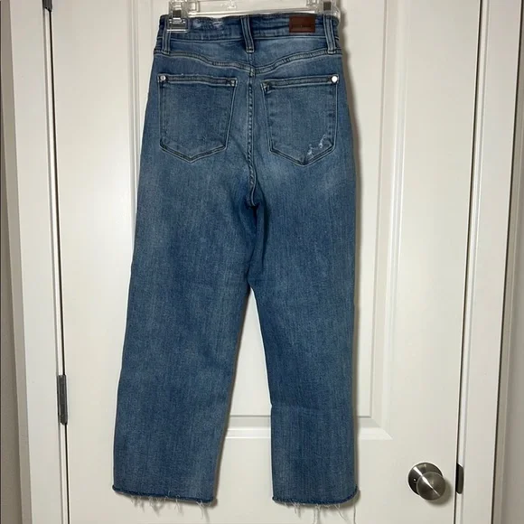Judy Blue Wide Leg Crop Jeans Light Wash Distressed Denim Size 24 - Picture 3 of 8